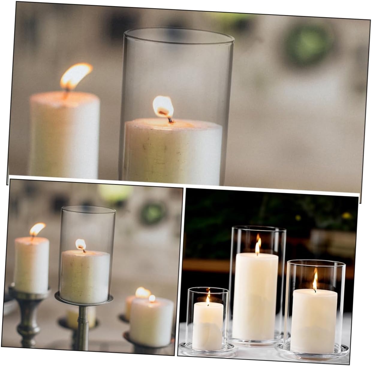 3pcs Glass Cylinder Candle Holder Chimney Tube Windproof Glass Candle Covers for Decor