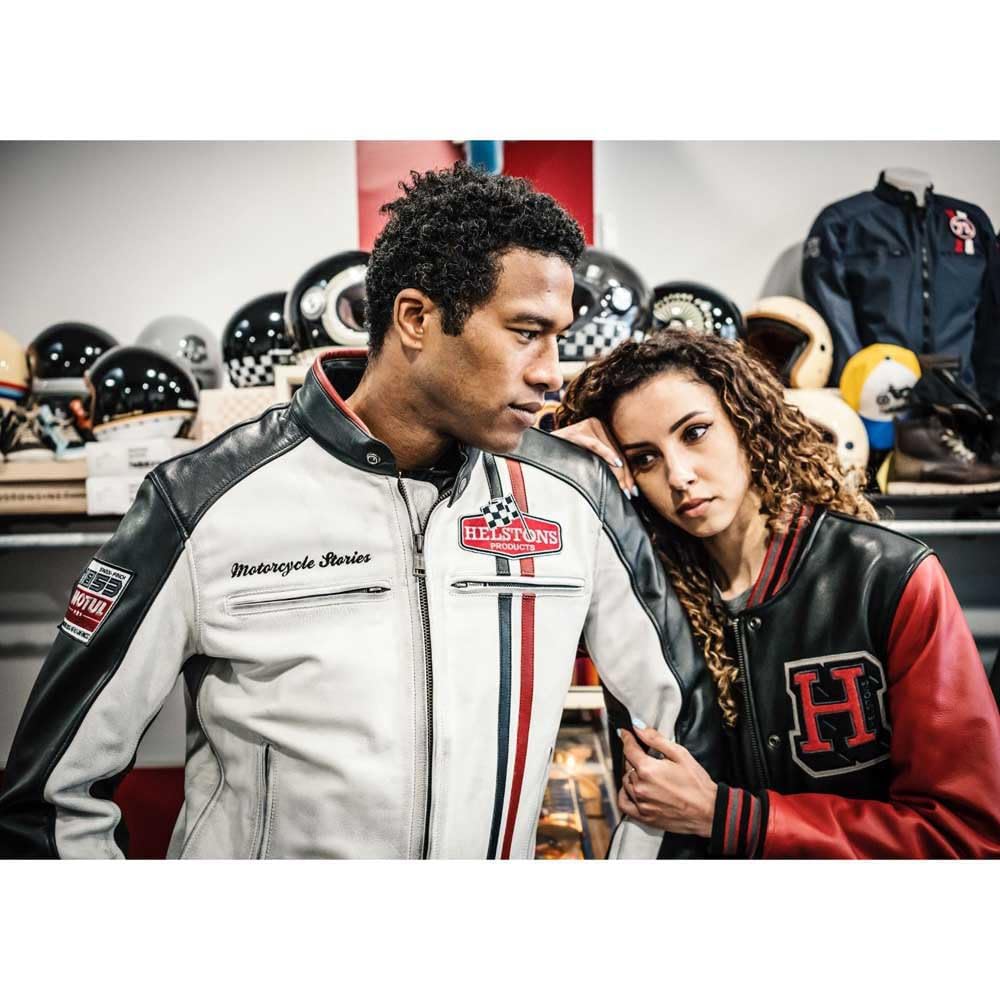 HELSTONS Jay Motul Edition Giacca in pelle moto, nero/bianco, 2XL