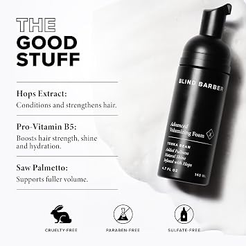 Blind Barber Advanced Volumizing Foam - Water-Based Volumizing Mousse for Fine Hair - Lightweight, Flexible Hold for Added Fullness - Daily Hair Styling Products for Men - Tonka Bean Scent (5 fl oz)