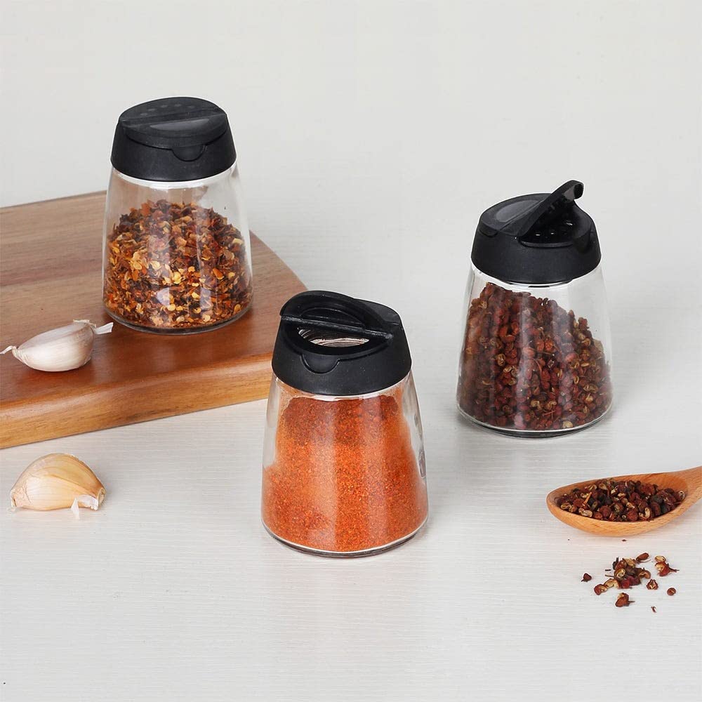 Danube Home Adrian Set Of 3 Spice Jar 3X100Ml Glass & Plastic | Modern Houseware Food Storage - Black