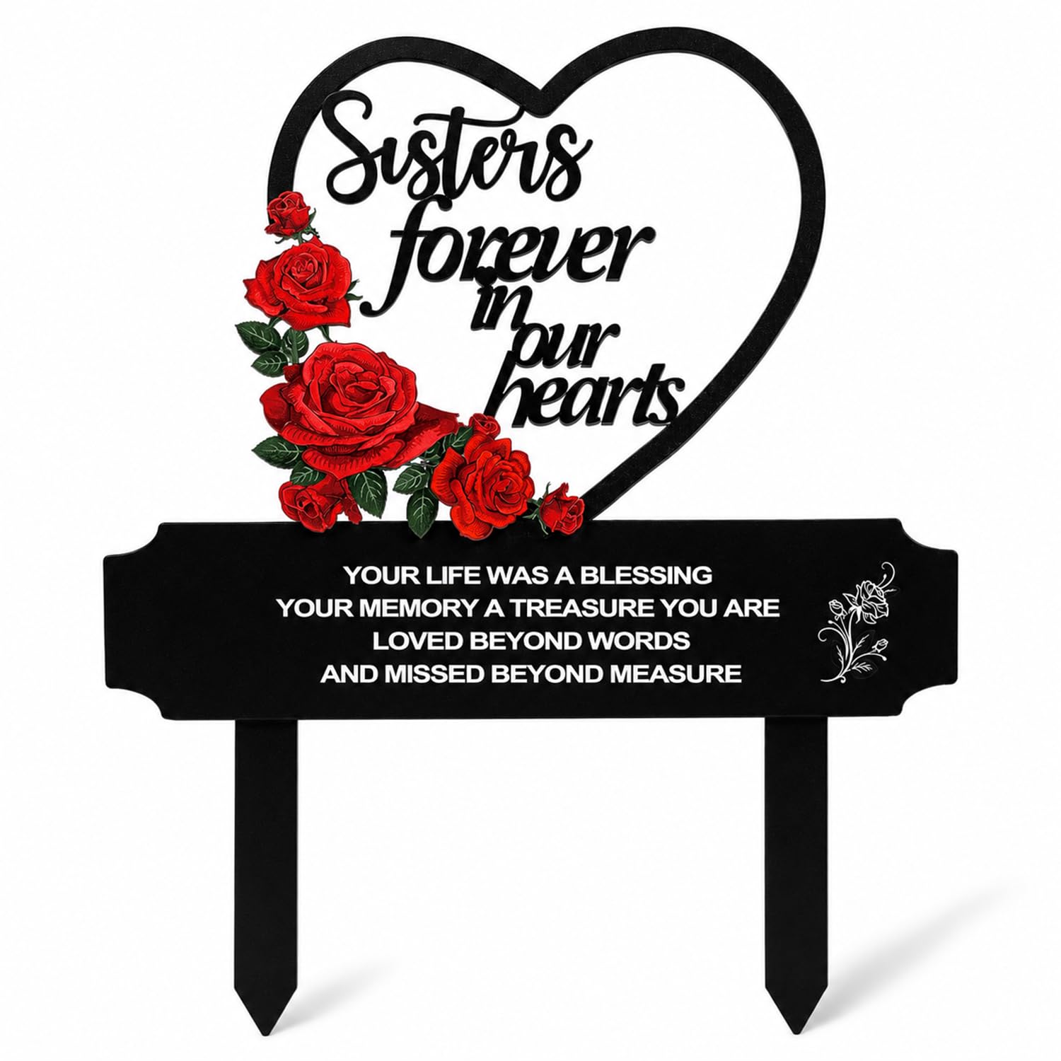 Metal Sister Grave Ornaments, Black Memorial Cemetery Garden Ornaments