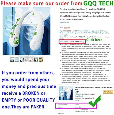 KEMOO Portable Neck Fan,HandsFree Personal Fan Mini USB Neckband Fan Rechargeable,Cooling Hanging Fan 3 Speeds Wearable Necklance Fan, Headphones Design for Outdoor Sports Indoor Office-White