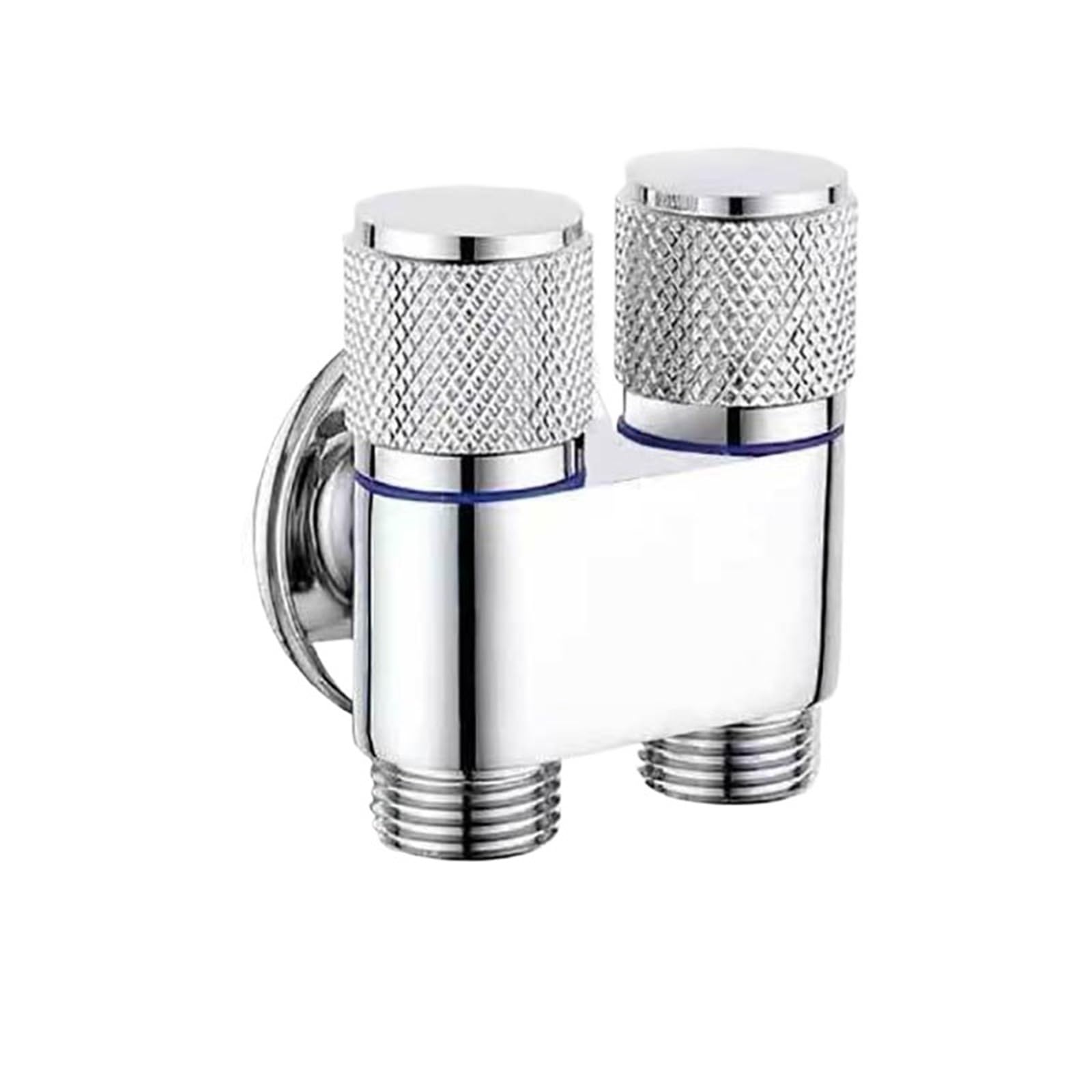 ZYCHSJXA G1/2 1 in Two Out Double Control Washing Machine Faucet Toilet Triangle Valve Stop Bathroom Parts(Silver)