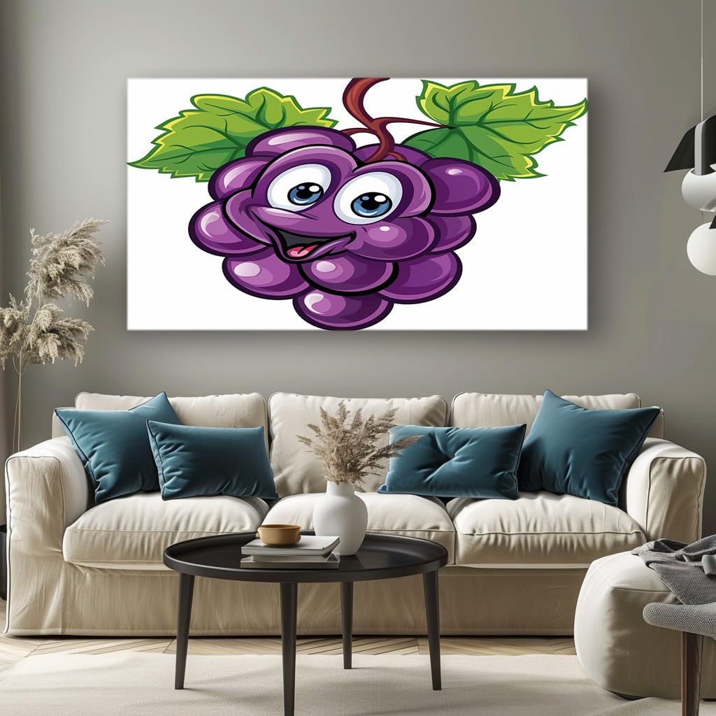 MKBKLI Abstract Canvas Wall Art for Living Room Cartoon Grape Paintings for Bedroom, Office, Kitchen - Home Decor Pictures, 80x160cm