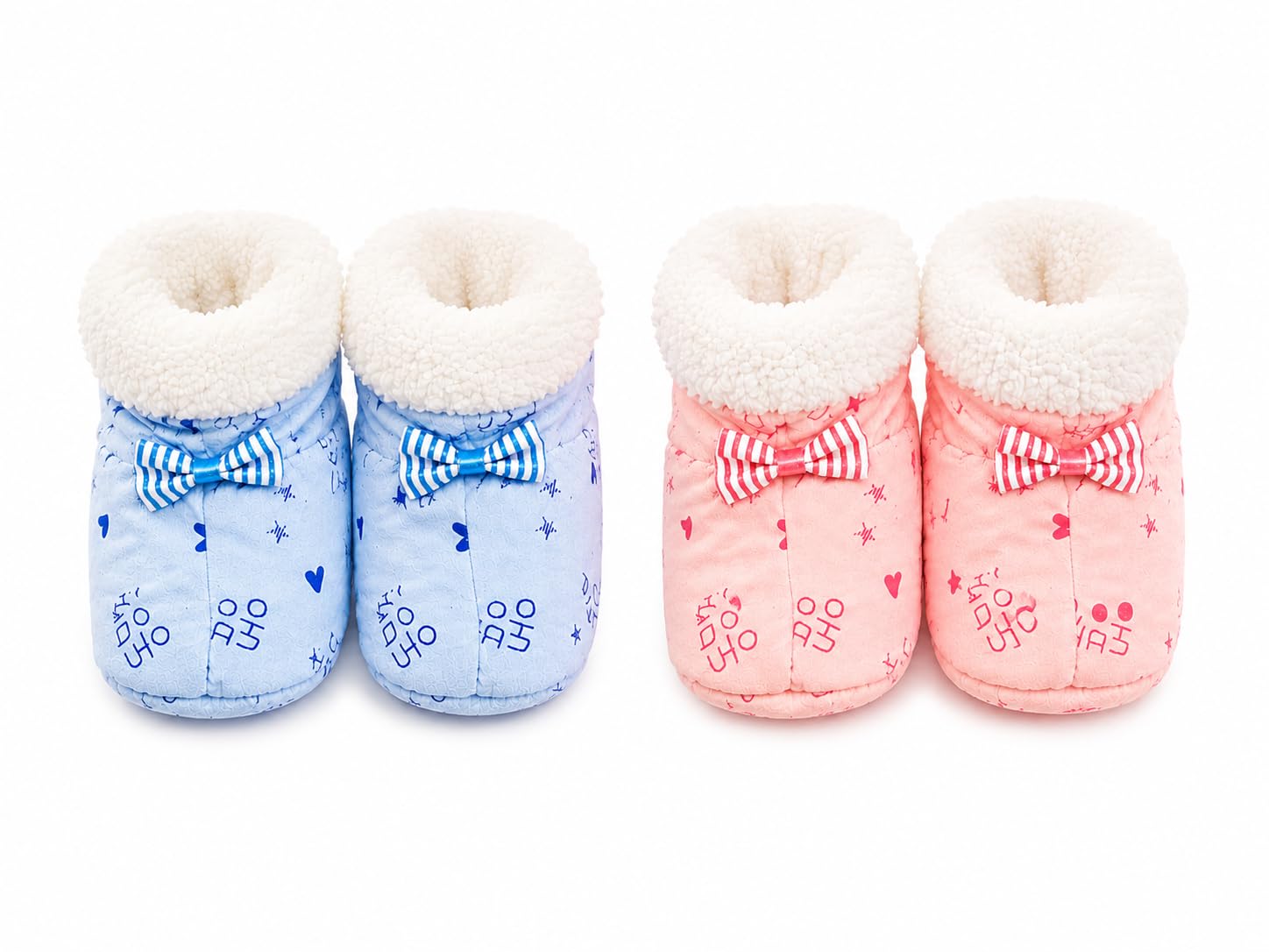 Baby Fur Booties for Newborn Boys & Girls | Winter Plush Fleece Lined Warm Indoor Shoes | Soft Cozy Infant Booties | Cute Bow Design | 0–12 Month| 2 Pair-picture-23