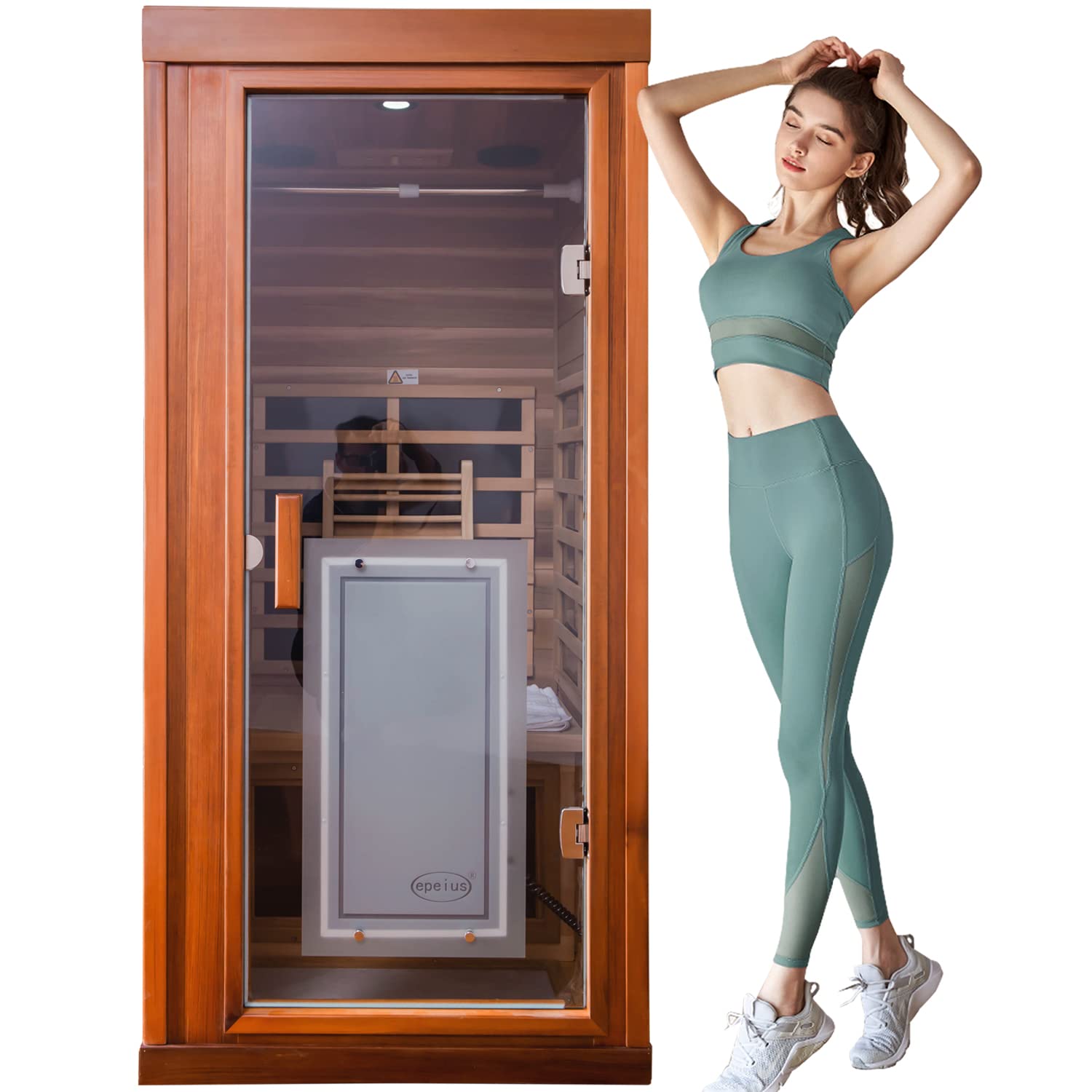 LTCCDSS Infrared Sauna for Home, Natural Red Cedar Wooden Sauna Room for Home Indoor Saunas SPA, LCD Display, Bluetooth Speakers, 8 Low Electromagnetic Field Heaters,1 LED Reading Lamp