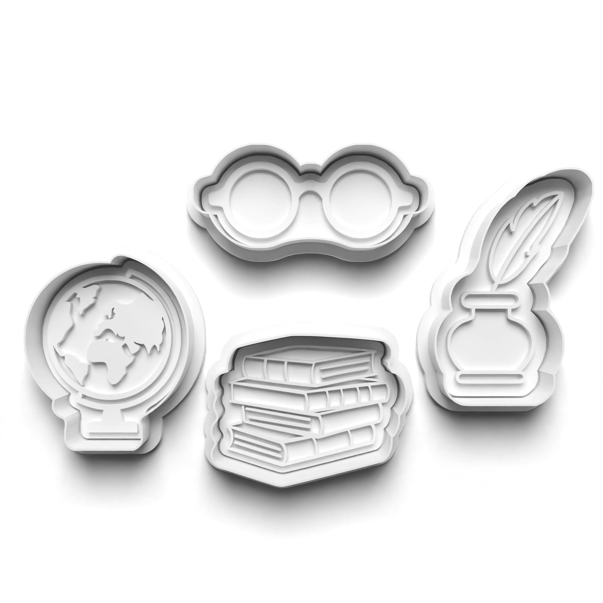 Cookie Cutters Set 4 PCS World Book Reading Globe Cookie Stamp Cookie Cutter Mould Dough Fondant for Kid DIY Cookie Making