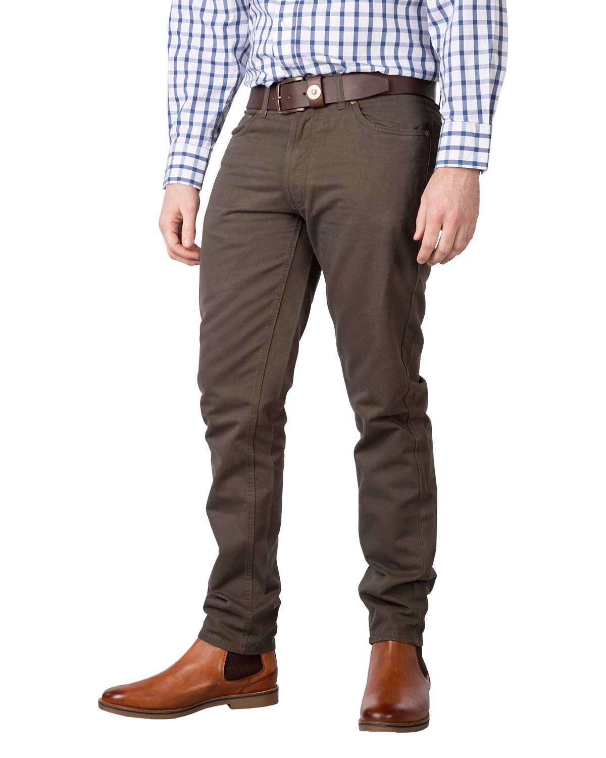Rydale Men's Olive Chino Jeans Straight Leg Trousers For 100% Cotton Smart Casual Work Wear (, 40 Regular)
