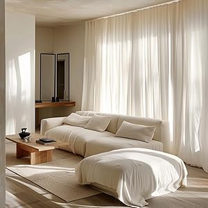 Dreaming Casa Taupe Linen Blend Semi Sheer Curtains 108 inches Long, Light Filtering Curtains Sheer Rod Pocket & Back Tab, Soft Window Privacy Drapes Living Room Bedroom, 2 Panels Set, Each W52 x L108