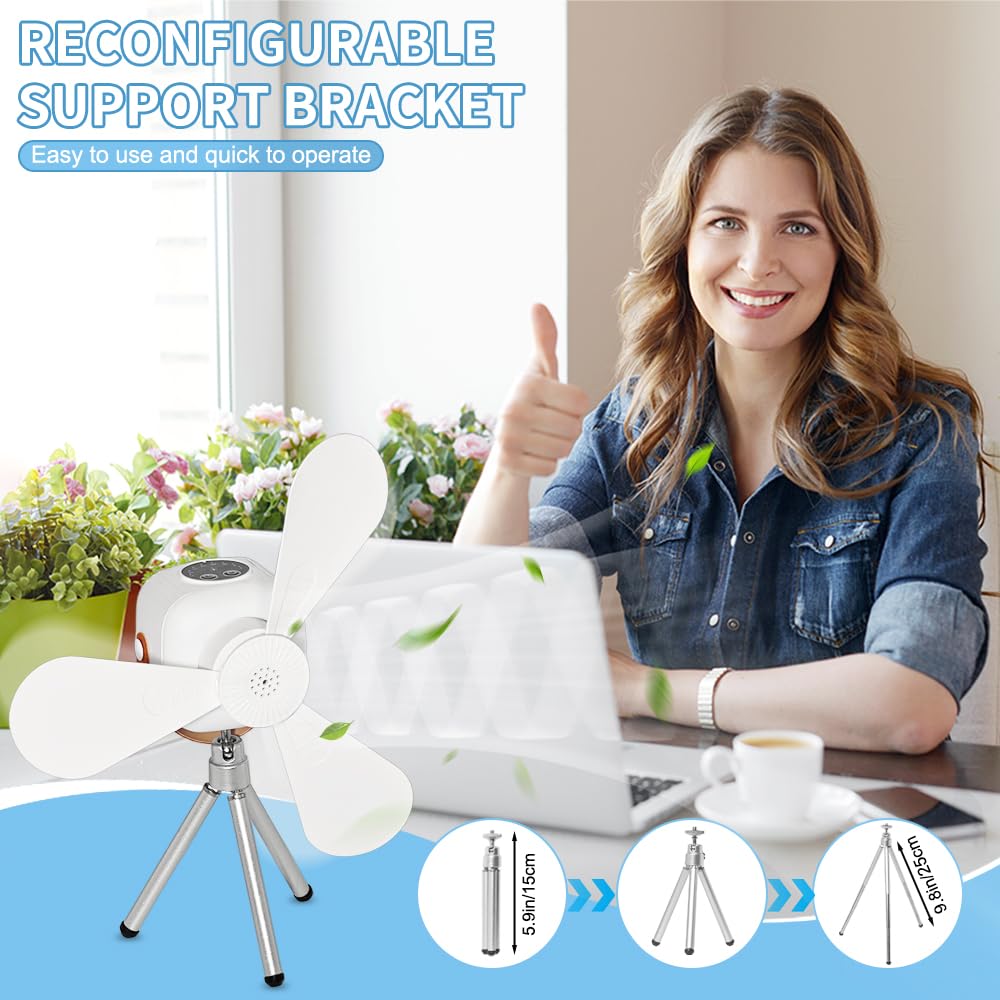 Deckenventilator mit Beleuchtung Camping,Outdoor Kleiner Deckenventilator mit Akku,Camping-Ventilator mit drahtloser Fernbedienung,Leise,USB,Timer,Pavillon Terrasse,Sonnenschirm