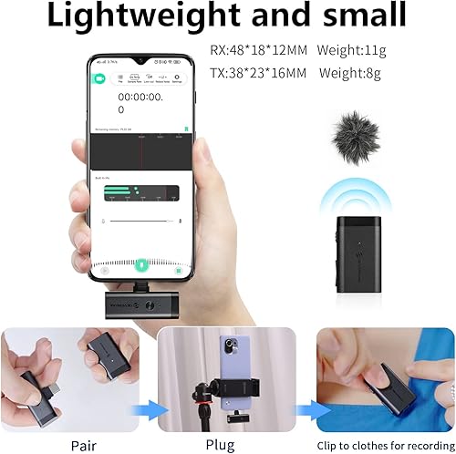 Miniatura 5 de Sevenoak Micrófono inalámbrico USB-C Lavalier, SKM-W1U sistema de micrófono inalámbrico de solapa para dispositivos tipo C, iPhone 13, Samsung,