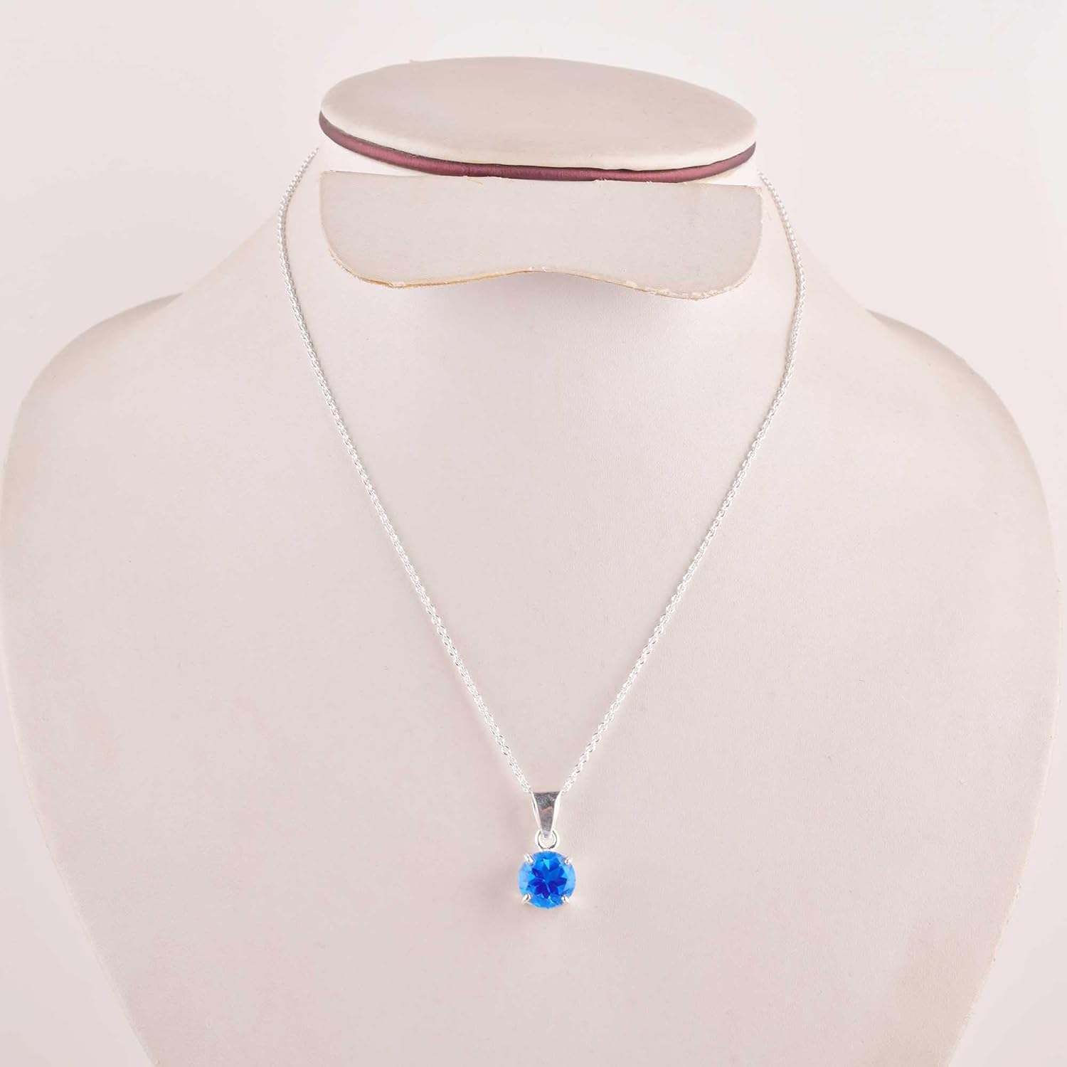 Blue Topaz Quartz Crystals Pendant Necklace, Round Gemstone, Energy Healing Crystals, Birthday, Gift for Her, Dainty Women Gemstone Jewelry Long AAA+ Quality (F) - Image 8