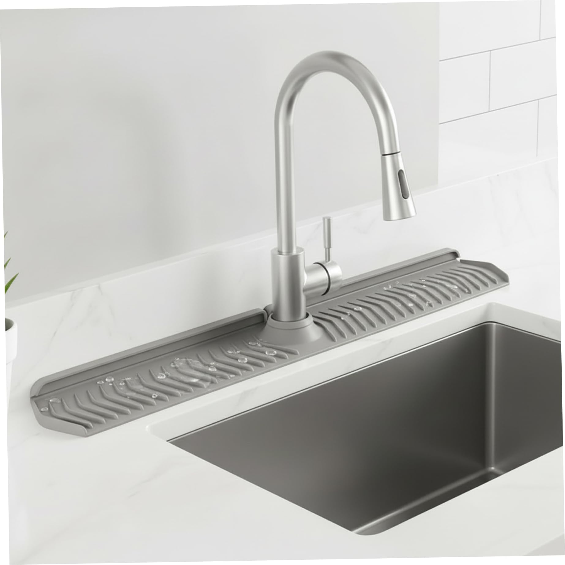 Tappetino per rubinetto lavello pieghevole lungo 76 cm in silicone con blocco regolabile Paraspruzzi per cucina dietro il rubinetto Grigio