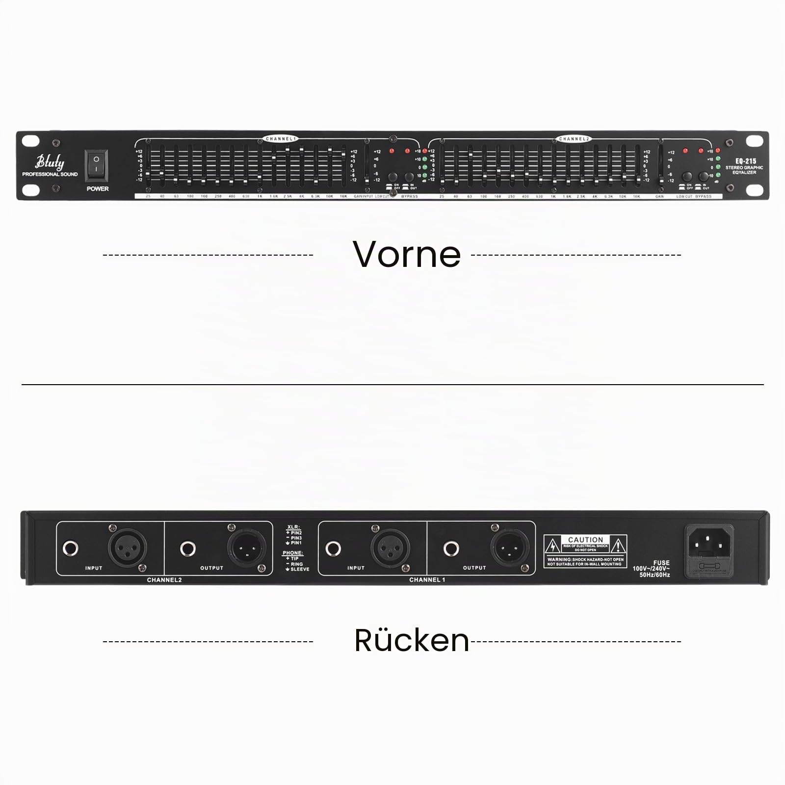 Btuty 15-Band Equalizer Stereo mit Rackmontage, Dual Kanal Audio EQ