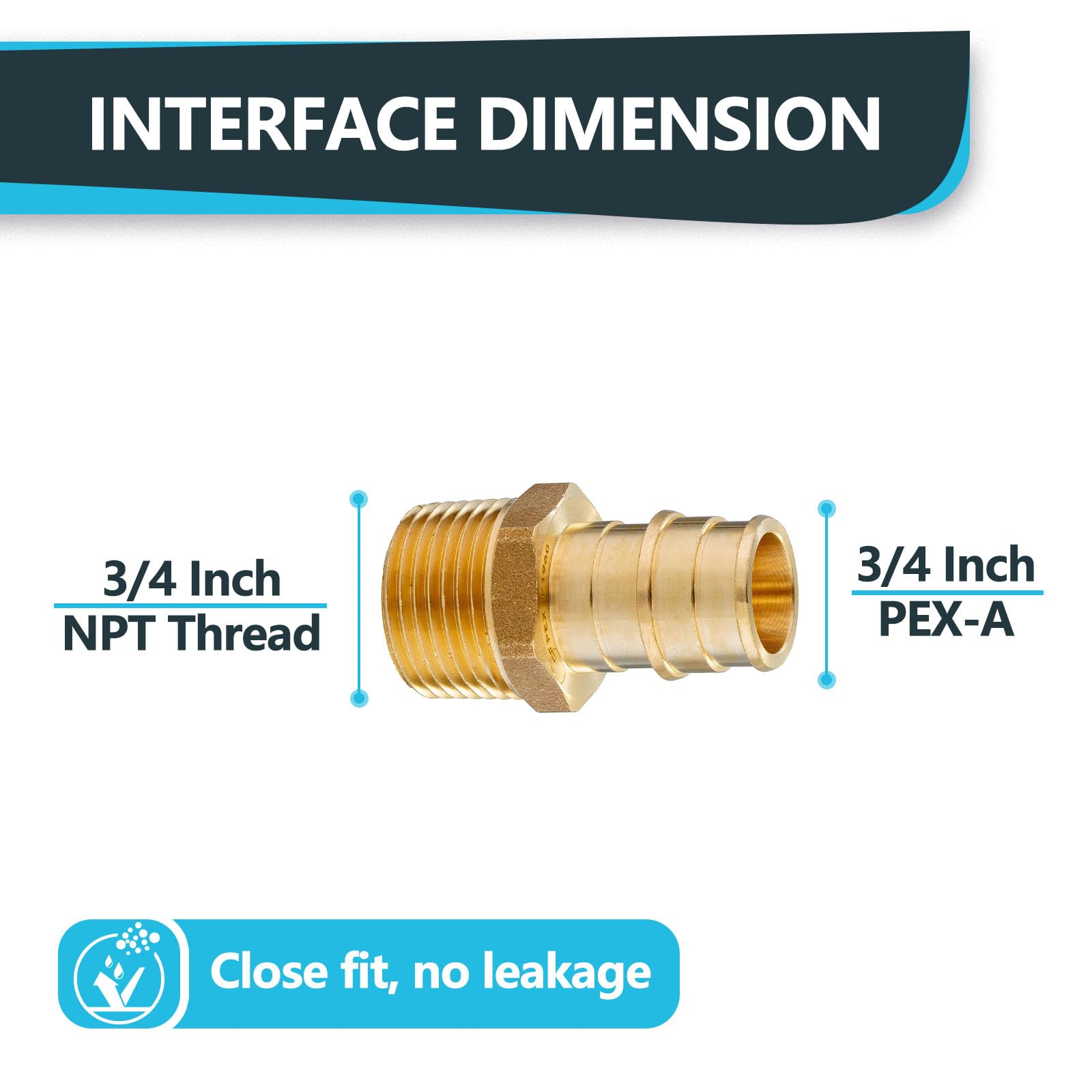 Paquete de 10 accesorios de expansión Seelink PEX-A, adaptador NPT roscado macho PEX-A de 3/4 x 3/4 pulgadas, accesorios de tubería de expansión de latón, para accesorios de manguera de tubería PEX,