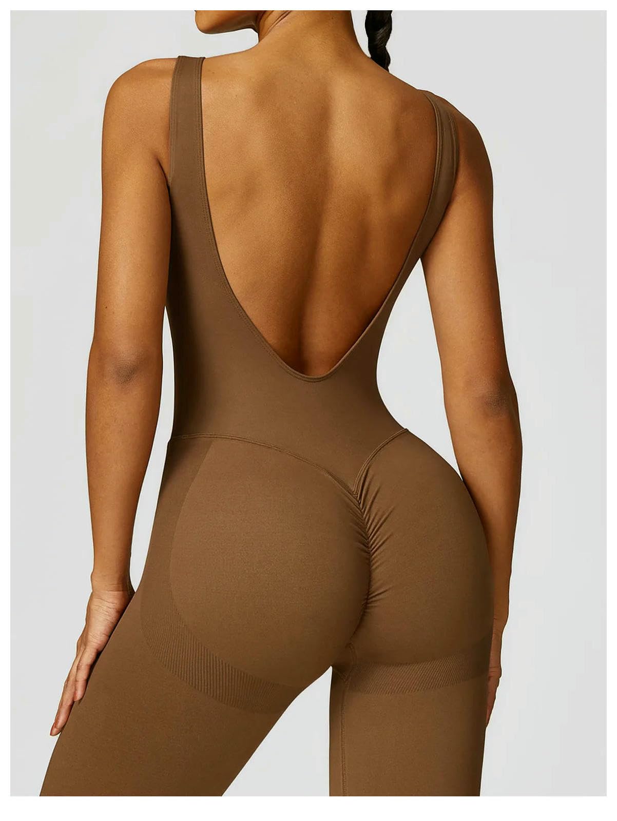 Shapewear damskie kombinezony z okrągłym dekoltem, bezszwowe śpioszki, z dekoltem w serek, na plecy, na siłownię, legginsy, do treningu, jogi, płaskie-M