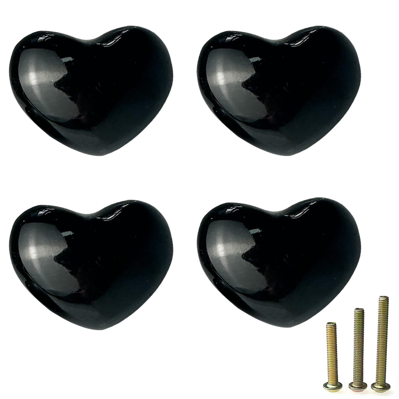 Mimhooy 4 Pack Black Ceramic Heart Shaped Drawer Knobs - Decorative Cabinet and Cupboard Pulls