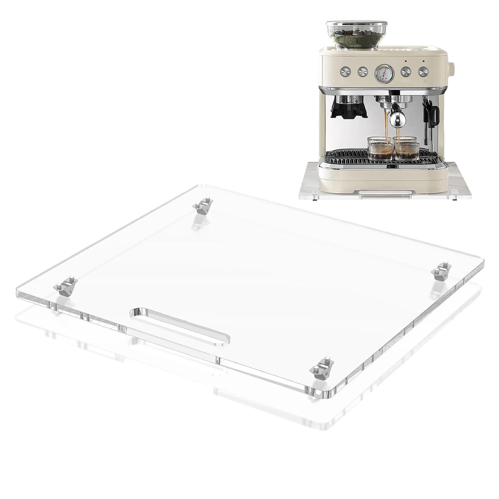 Sliding Tray for Kitchen Appliance, Acrylic Coffee Pot Slider Tray with Rubber Wheels, 14x13in Roller Board Home Kitchen Machine Organizer for Mixer Countertop