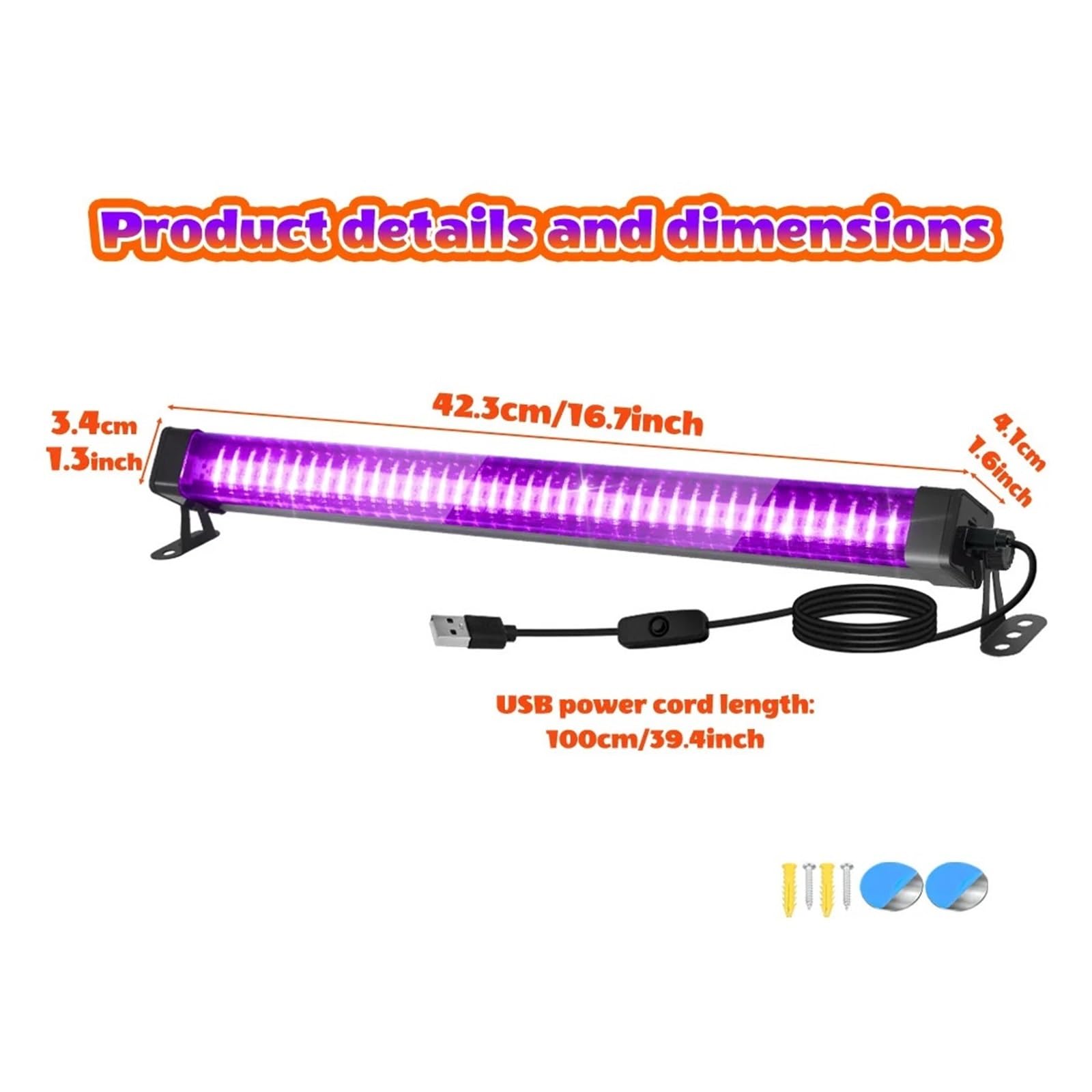 Tubo de luz negra LED 80 luces - Con interruptor, rotación 360 ​​grados, lámpara UV for fiestas fluorescentes, arte corporal, Halloween y Navidad, Multiuso confiable(80LEDs-3P)