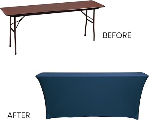 Miniatura 4 de YOUR CHAIR COVERS - Mantel elástico rectangular estándar de elastano de 6 pies x 18 pulgadas, para aula, color azul marino
