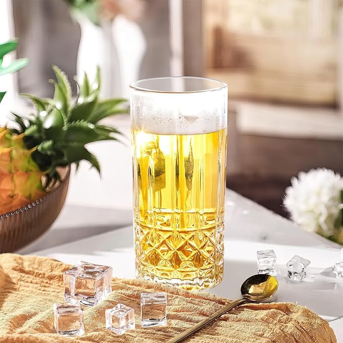 Mivana Premium Water & Juice 300ML Highball Glasses Sets 6 pc, Lead-Free Crystal Tumblers for Water, Juice, Beer, Cocktail and Mixed Drinks Glass Set for Kitchen,Party, Gift Use (VM-05) 1