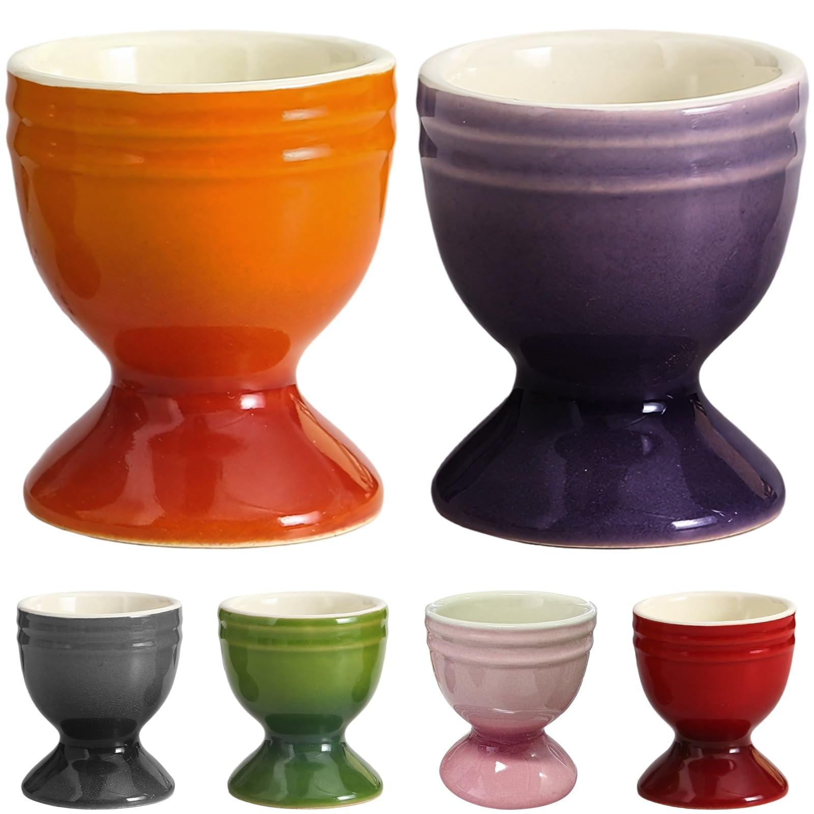 Calolin 6 Pcs Ceramic Egg Cups Set, Assorted Hue Egg Holders for Hard Soft Boiled Eggs, Dishwasher Safe Colorful Dining Tableware for Breakfast, Brunch, 2 x 2.4 Inch