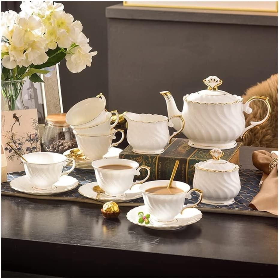 Nlight Luxury Bone China Coffee Cup Coffee Pot Set British Ceramic Afternoon Tea Tea Set Water Set with Tray Housewarming Gift