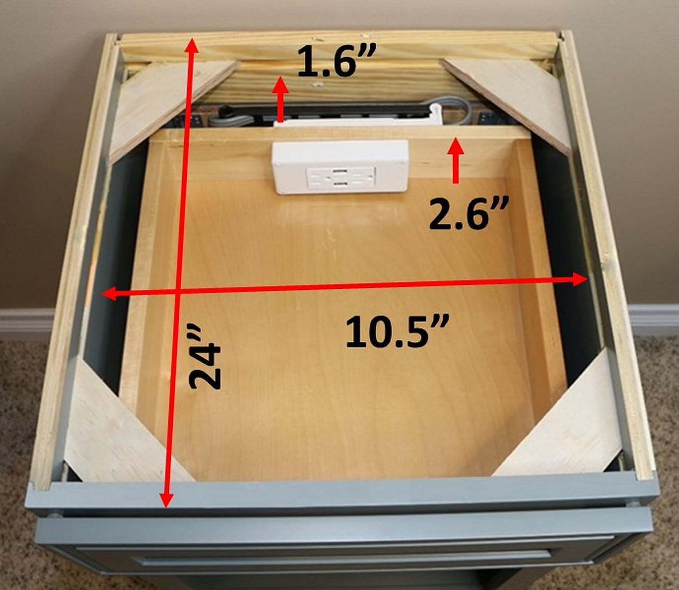 Compact (2) USB-A (2) 15 Amp in-Drawer Docking Station Outlet Plugs with Retractable Arm