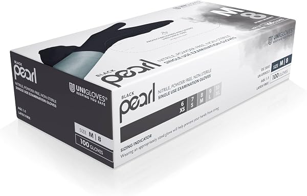 Unigloves Black Pearl Nitrile Examination Gloves - Multipurpose, Powder Free and Latex Free Disposable Gloves - Box of 100 Gloves, Black, Large (GP0034) - 2