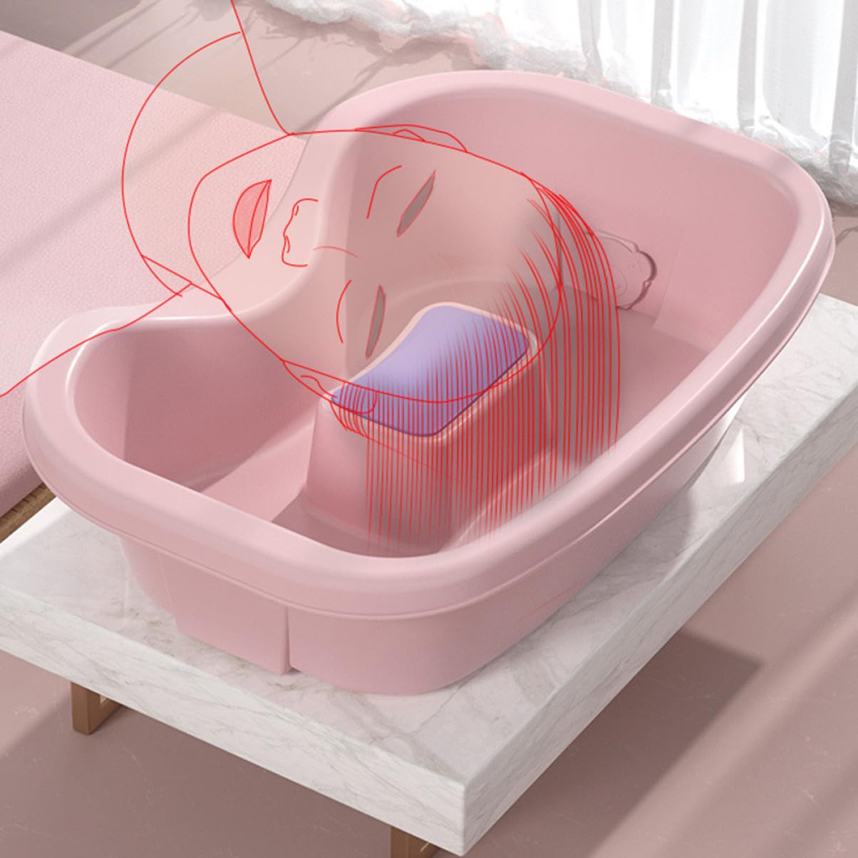 Yardenfun Ergonomisches Haarwaschbecken aus Kunststoff in Rosa zum Haarewaschen im Liegen für Schwangere und Kinder mit Praktischem Design und Einfacher Handhabung