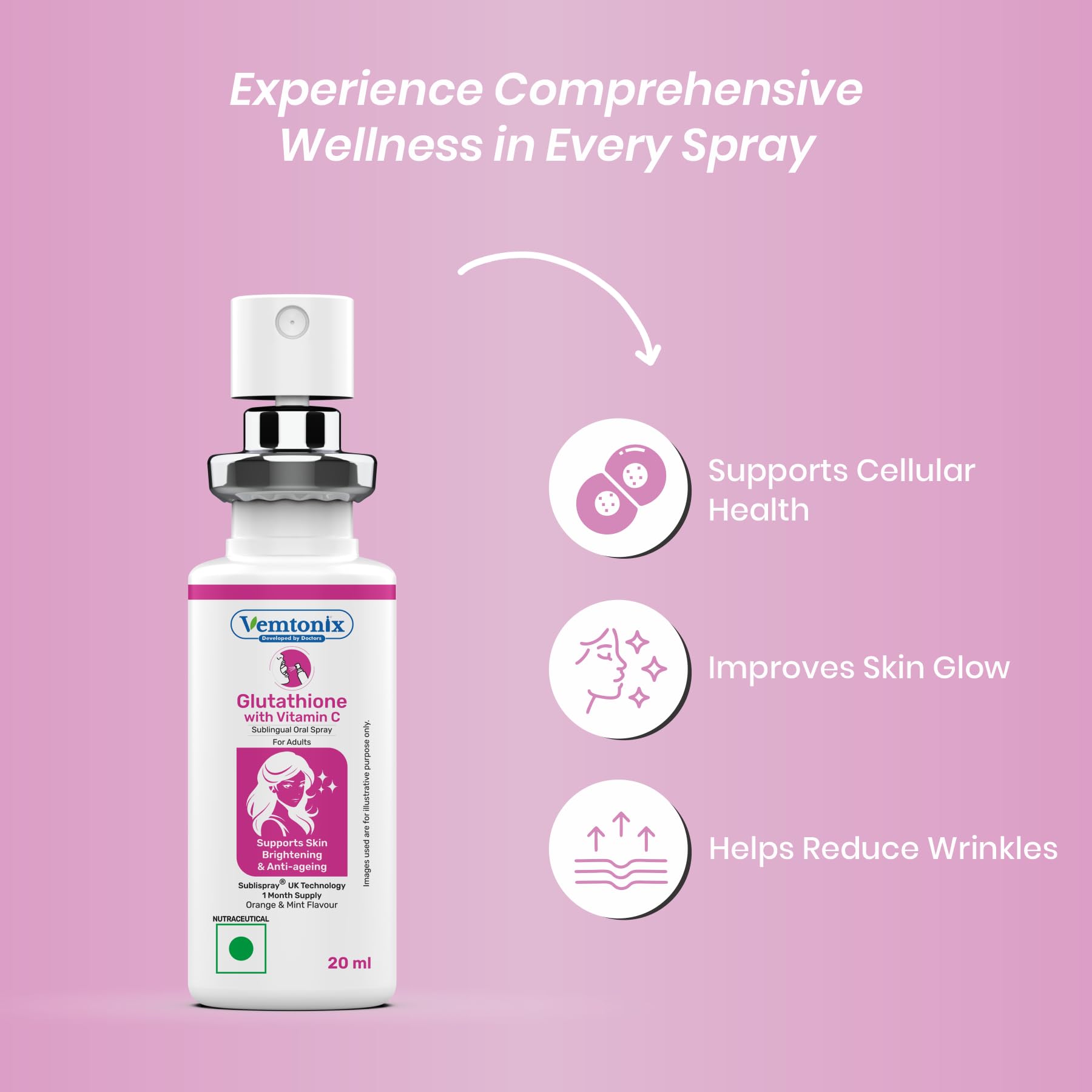 aim global sublingual glutathione review VEMTONIX Oral Spray for Men & Women 20 ml Health & Personal Care ghk cu peptide glow