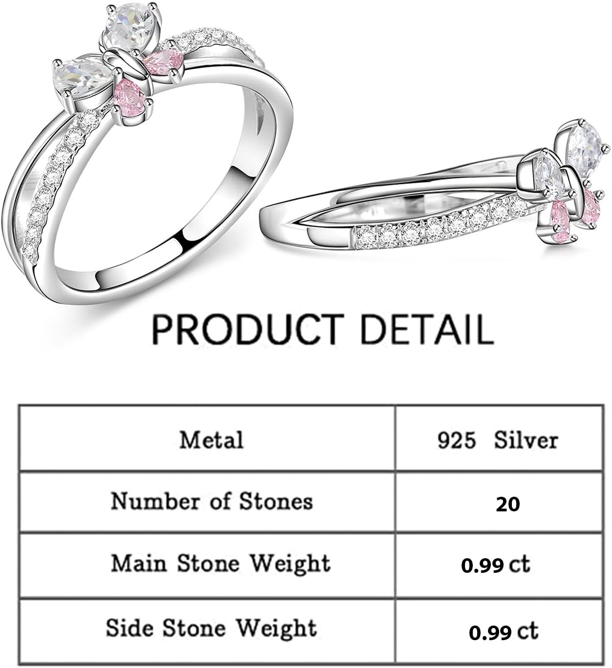 Jeulia Butterfly Wedding Ring for Women : Sterling Silver Pear Cut Diamond Engagement Ring Band Statement Jewelry Ideal for Daily Wearing with Gift Box
