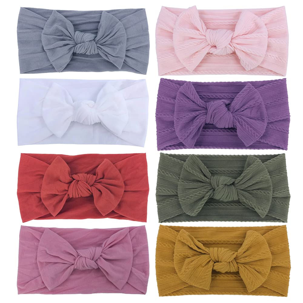 8pcs Baby Headband Soft Stretchy Hairband Hair Bow Elastic for Toddler Baby Girls Newborn Infant Kids Turban Headbands (Mix Nylon Headband)
