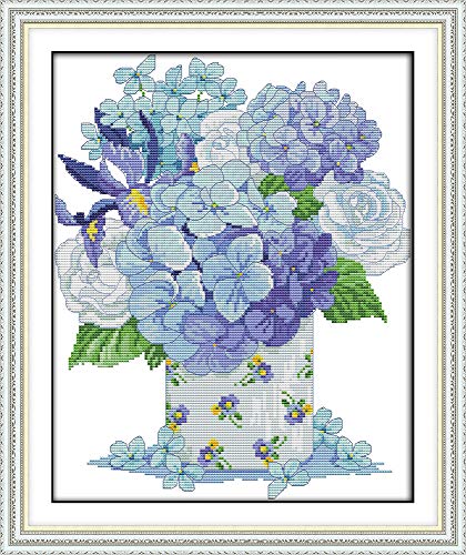 Image of Howie's Needlepoint Cross Stitch Kits, 14CT Pre-Printed Pattern Needlepoint Kits, Full Range of Stamped Starter Kits(Blue Pincushion,12.60 x 15.2 inch)