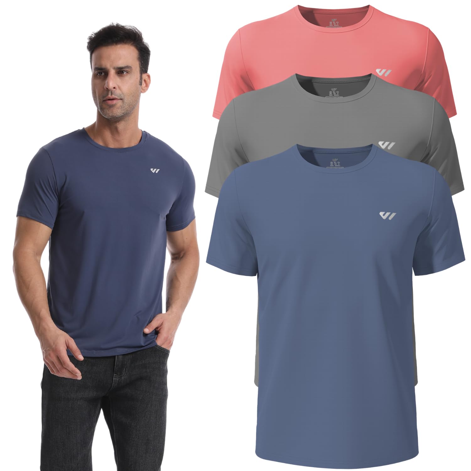 3 or 5er Pack Sport Tshirts Herren Kurzarm,Funktionsshirt Atmungsaktiv & Schnelltrocknend,Fitness Shirt für Training,Laufen,Wandern,Gym,Outdoor-Sport