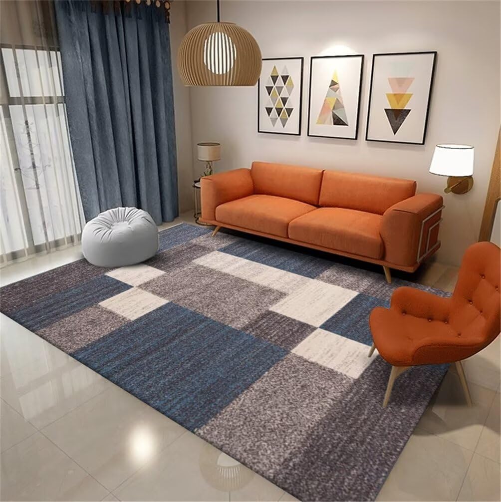 Tapis de salon 160x210 cm grand tapis chambre enfant motif géométrique bleu