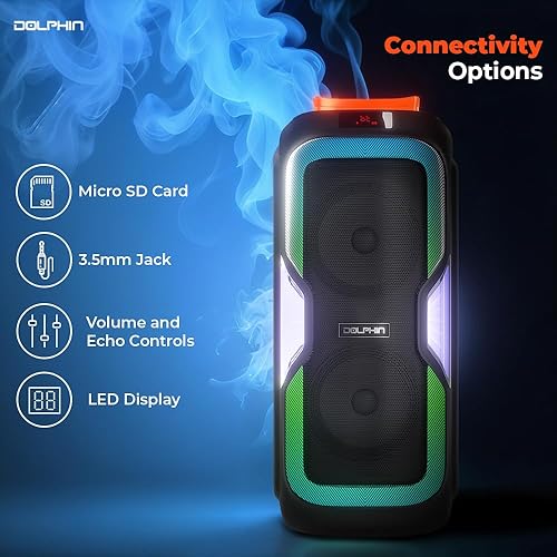 Miniatura 3 de Dolphin Altavoz portátil Bluetooth dual de 10 pulgadas con espectáculo de luz LED, graves profundos, recargable, inalámbrico