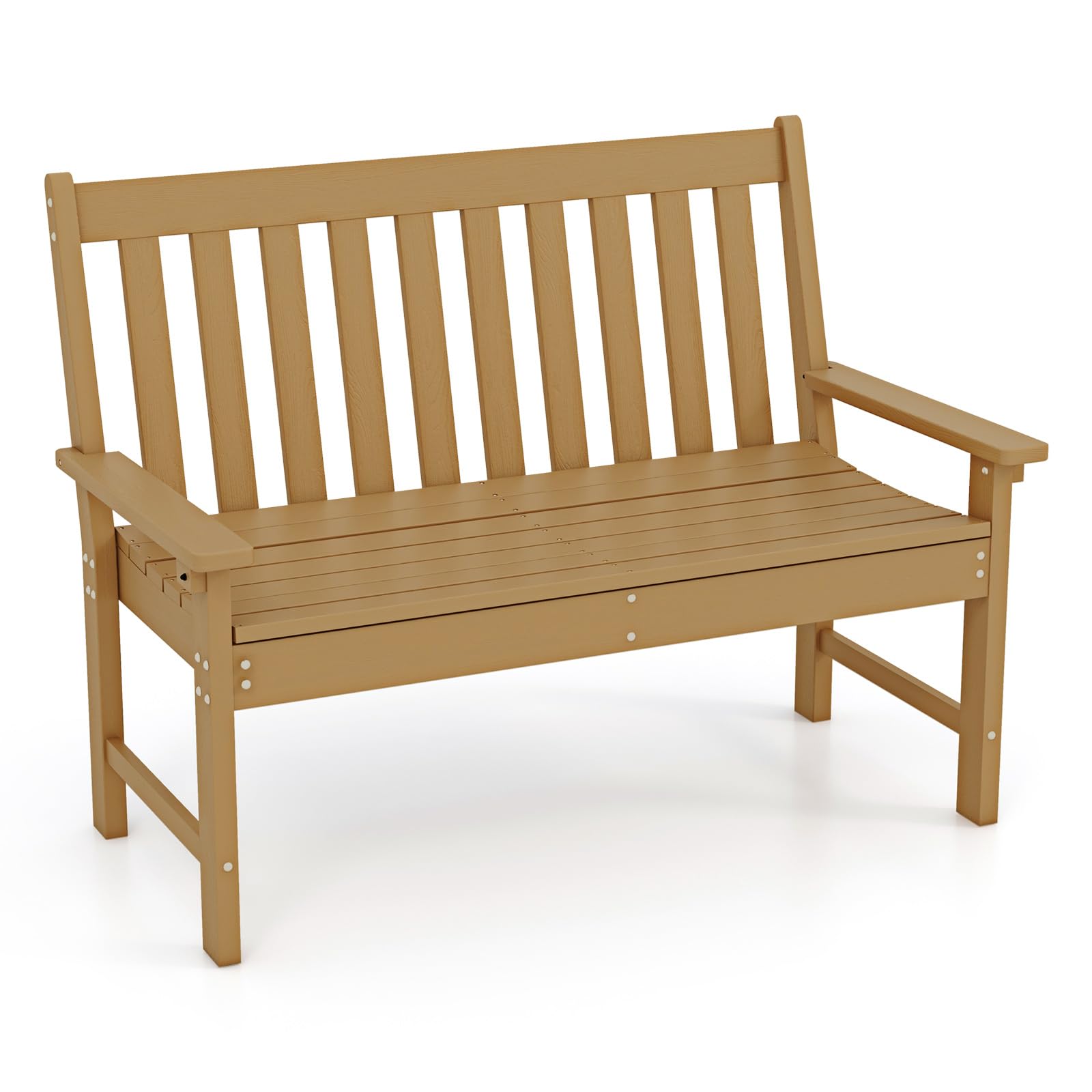 COSTWAY Panchina da Esterno in HDPE Resistente, Portata 320 kg, Naturale | Panca da Giardino con Schienale e Braccioli, Panchina da Parco, Balcone, Spogliatoio e Cortile, 132 x 65 x 91 cm