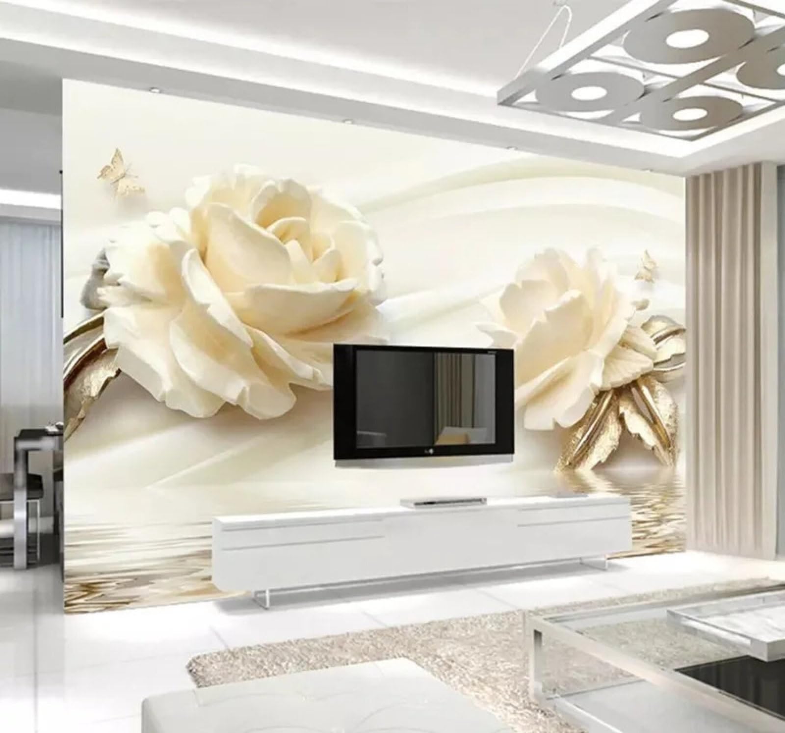 Wallpaper-3D-Xlm 200Cm×140Cm(B×H) Three Dimensional Minimalist Beautiful Roses Butterflies 3D Wallpaper Easy Install Feature Office Living Room Sofa Bedroom Tv Background Wall Decoration-200Cm×140Cm