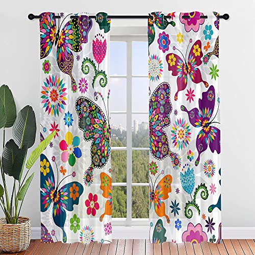 Surwin Translucidas Cortinas Salon, Dormitorio, Cocina - Cortinas y Visillos Serie Mariposa, Visillos Cortos para Ventanas, 2 Piezas Cortina con Ojales (140x275cm,Mandala)