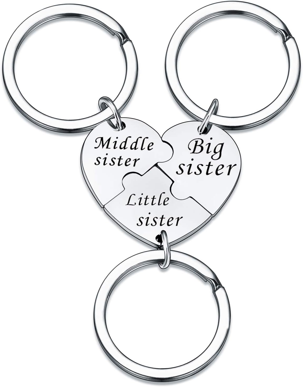 YEEQIN Sister Keychains for 3 Sisters Gifts Big Sis Mid Sis Lil Sis Matching Heart Keychain Set Sister Jewelry Gifts
