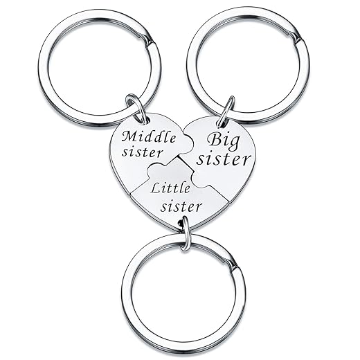 YEEQIN Sister Keychains for 3 Sisters Gifts Big Sis Mid Sis Lil Sis Matching Heart Keychain Set Sister Jewelry Christmas Gifts Birthday Gifts (Style 01)