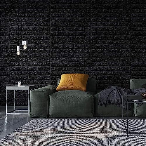 Image of STL Brick Wallpaper - Self Adhesive Pe Foam Brick Design 3D Wall Stickers /Diy Wallpaper For Home Hotel Living Room Bedroom & Cafe ( 70 X 77 Cm, Appx. 5.8Sq Feet) (Black)