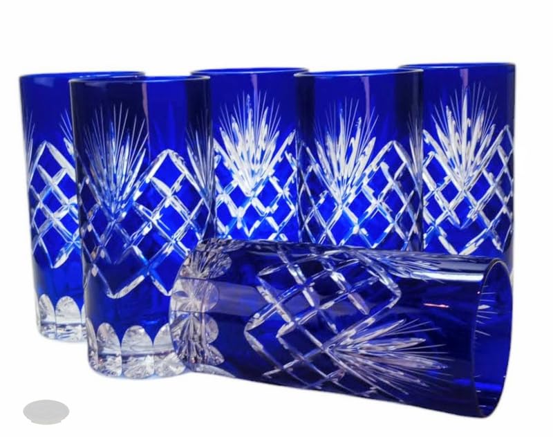 MaRika Kryształowe szklanki do wody i szklanki do picia 320 ml – kobalt, ręcznie zdobione eleganckie szkło – zestaw 6 sztuk w opakowaniu prezentowym, idealne na co dzień i jako prezent