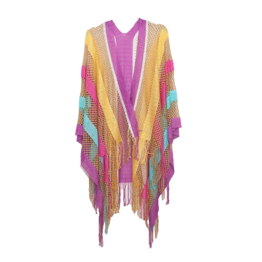 Ccaipu Women's Multicolor-B Colourful Swimsuit Cover Up For Sheer Soft Tasseled Openwork Shawl And Wraps Summer Long Beach Shawl Tops Bikini Swim Coverup Sun Protection Clothing (Multicolor-B)
