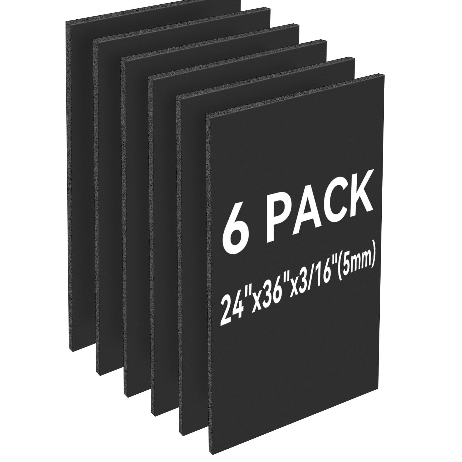 6 pack black foam board 24"x36", 3/16" thick foam core board for projects, black poster board for painting, displaying, and craft projects