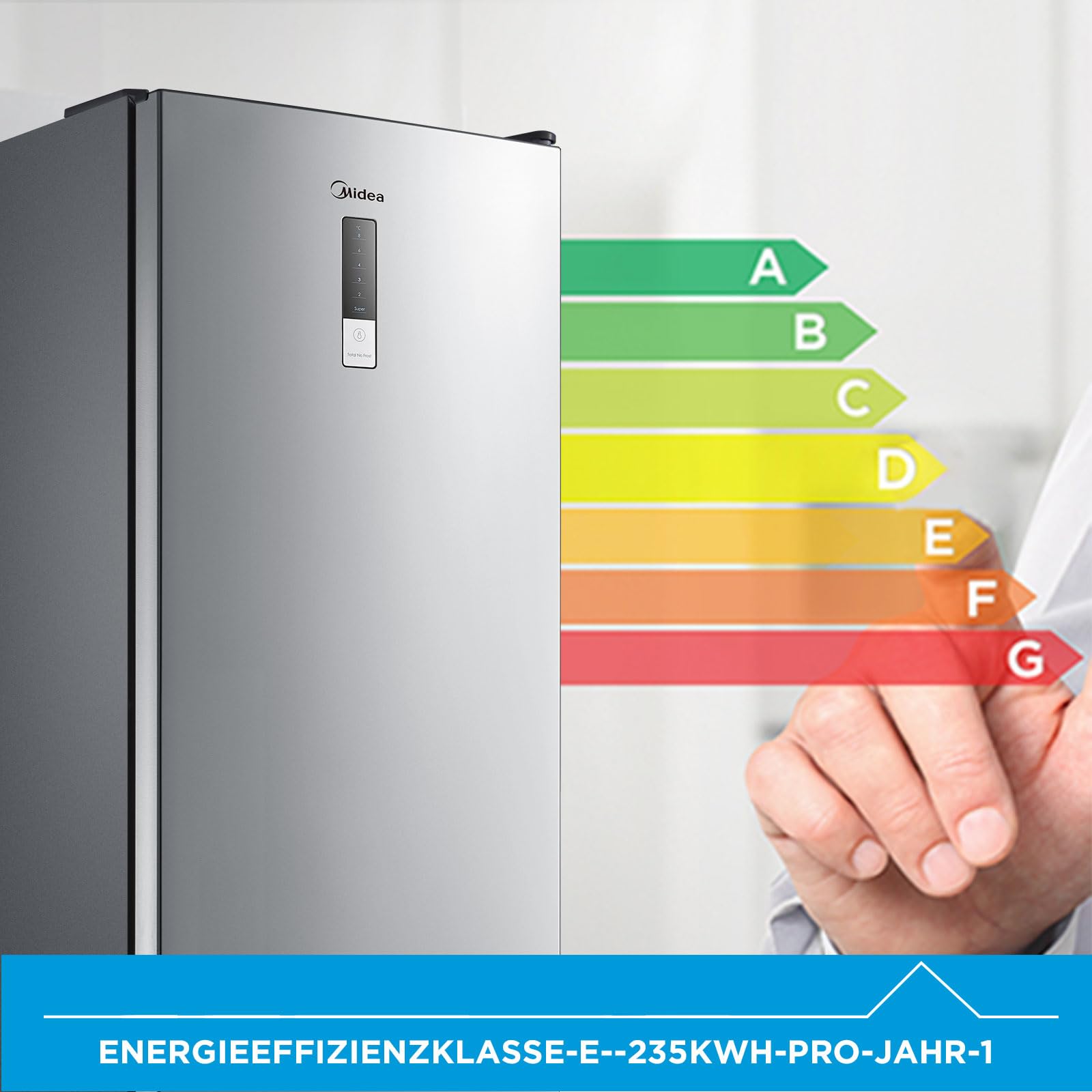 Midea 310L Kühlschrank mit gefrierfach, 188cm, NoFrost, GMCC Kompressor | Allaround Cooling, Digital Control, 42dB, 224L Kühlteil+86L 4 Sterne Gefrieren( -24℃), 224KWh/Jahr, Energieklasse E