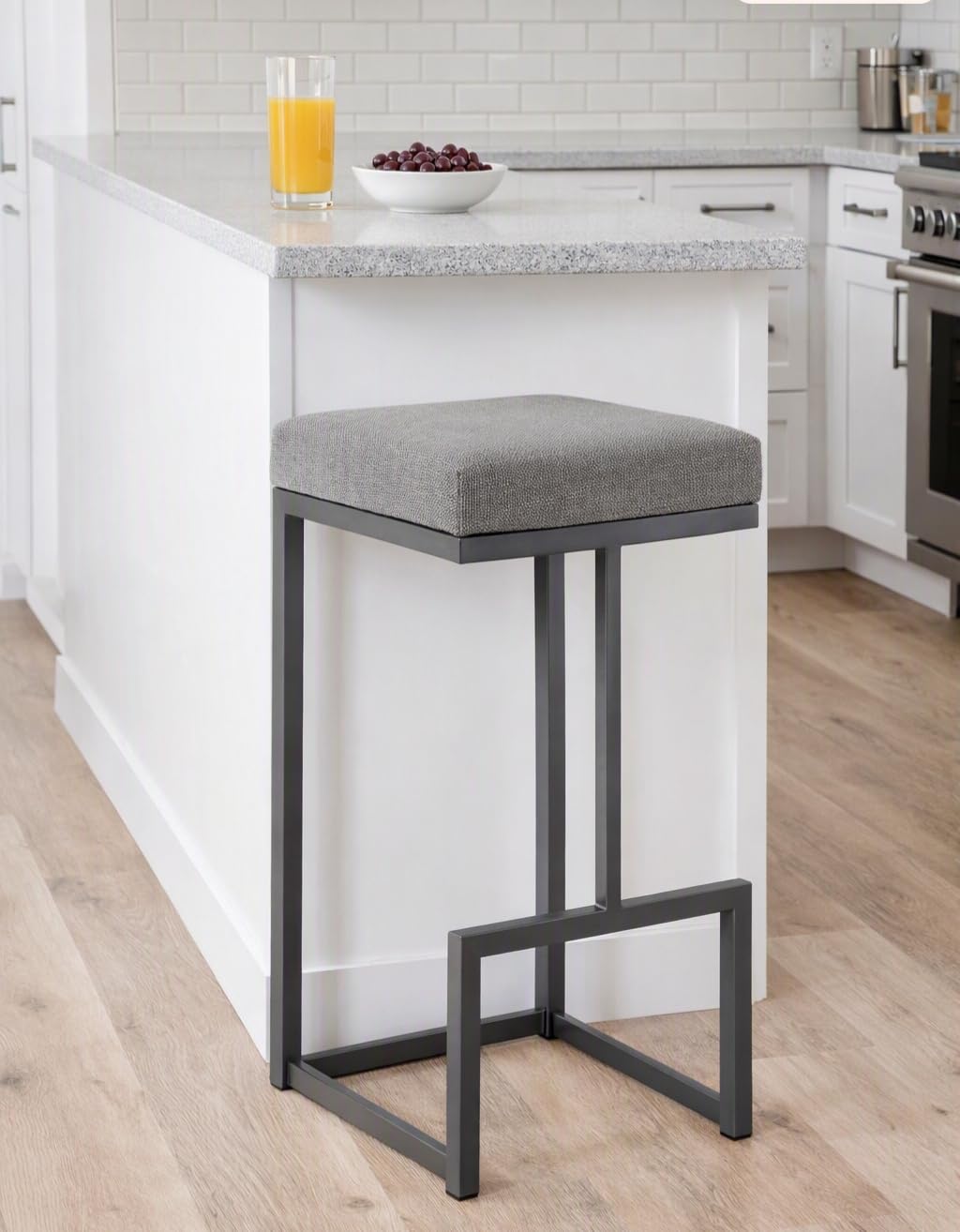 Modern Grey Backless Bar Stool with Metal Frame Modern Grey Backless bar Stool with a Metal Frame and Cushioned seat.-image-3