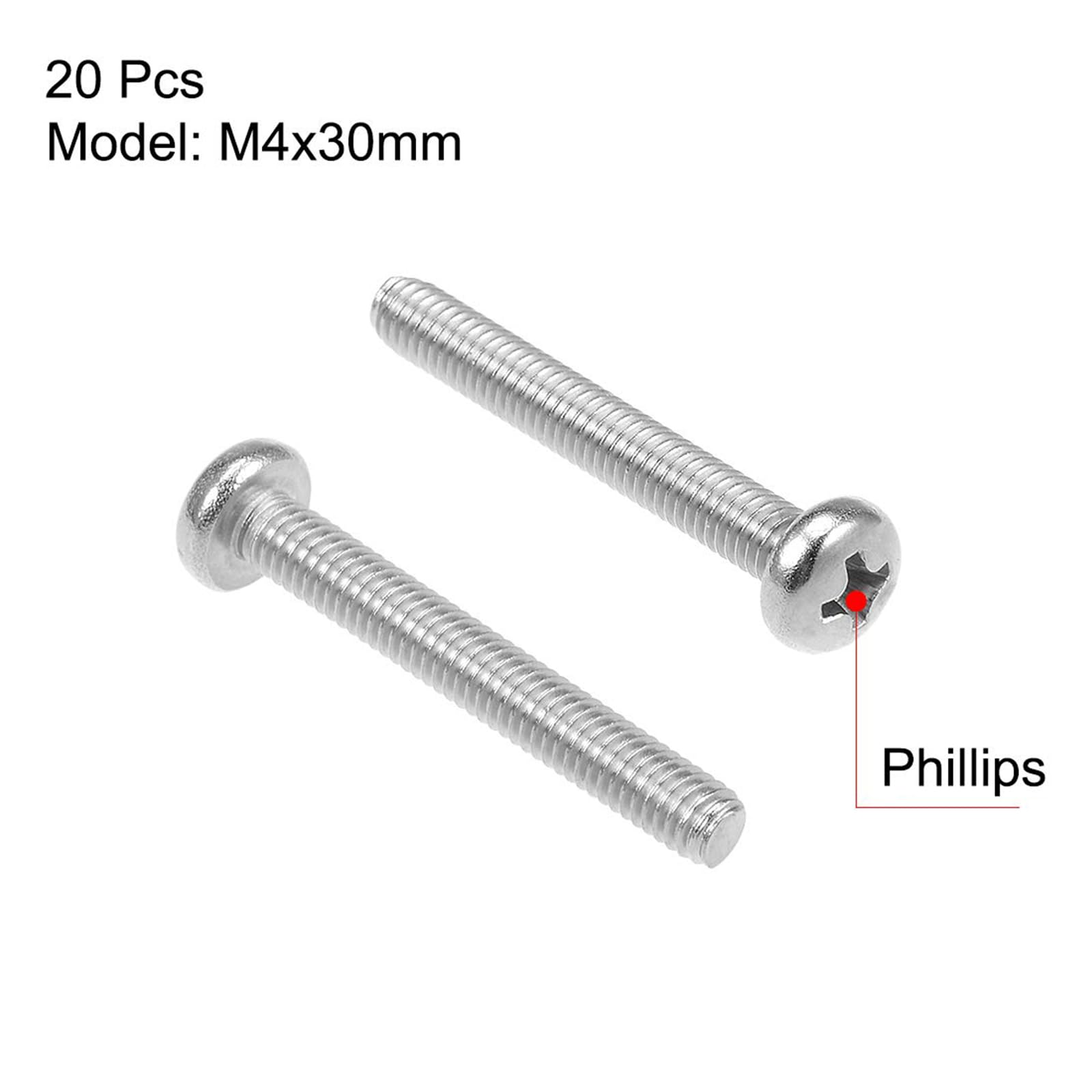 MACHSWON M4x30mm Machine Screws Pan Phillips Cross Head Screw 304 Stainless Steel Round Head Cross Screw Fasteners Bolts 20Pcs - Image 2