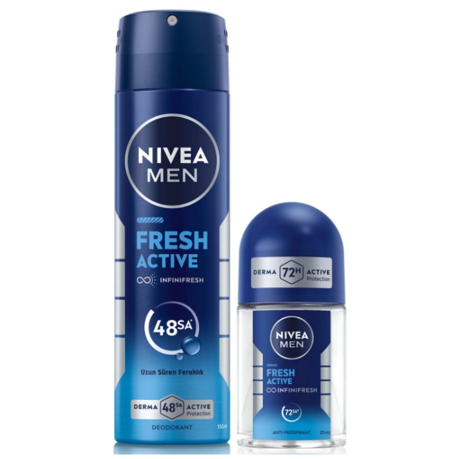NIVEA MEN Erkek Sprey Deodorant Fresh Active 150ml Ve Mini Roll-on Fresh Active 25ml, Okyanus Özleri, Uzun Süren Ferahlık